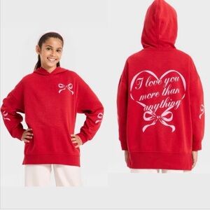 Girls' "I Love You" Graphic Fleece Hoodie art class Red Large Valentine’s Day